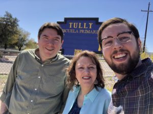 In 1957, my father-in-law, Welner C. Tully, attended the opening and dedication of Tully Elementary School, named for his grandfather, Charles Hoppin Tully, an educator; and (adoptive) great-grandfather, Pinckney Randolph Tully, merchant and two time mayor of Tucson.  62 years later, two generations of Tullys journeyed to the school to pay our respects. 